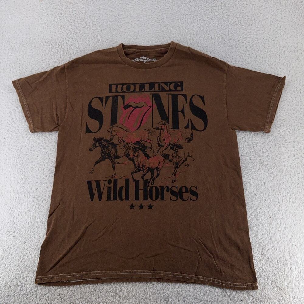 Rolling Stones Shirt Mens Medium Brown Wild Horses Graphic Band Tee Rock Music - Picture 2 of 6